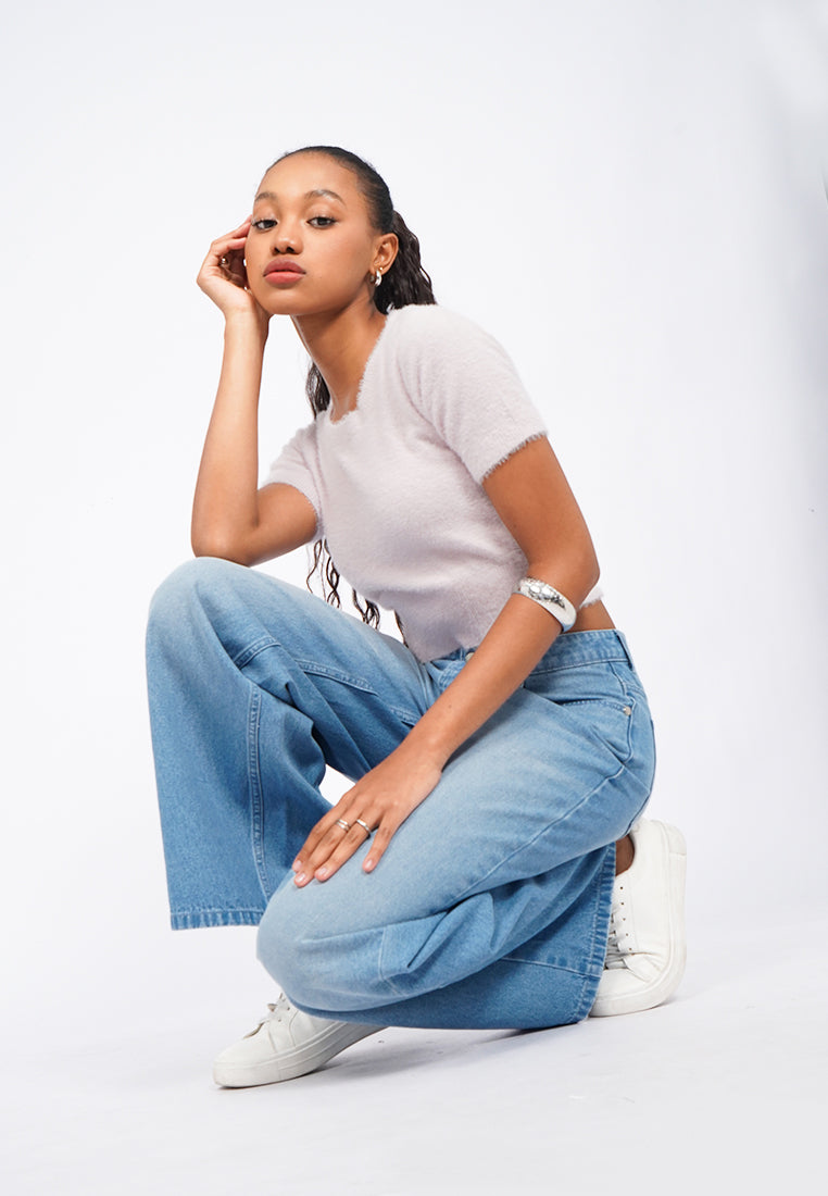 Short Sleeve Furry Crop Top