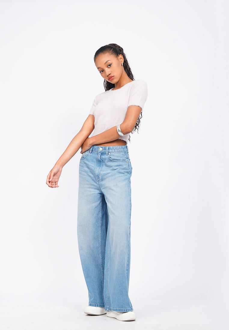 Short Sleeve Furry Crop Top