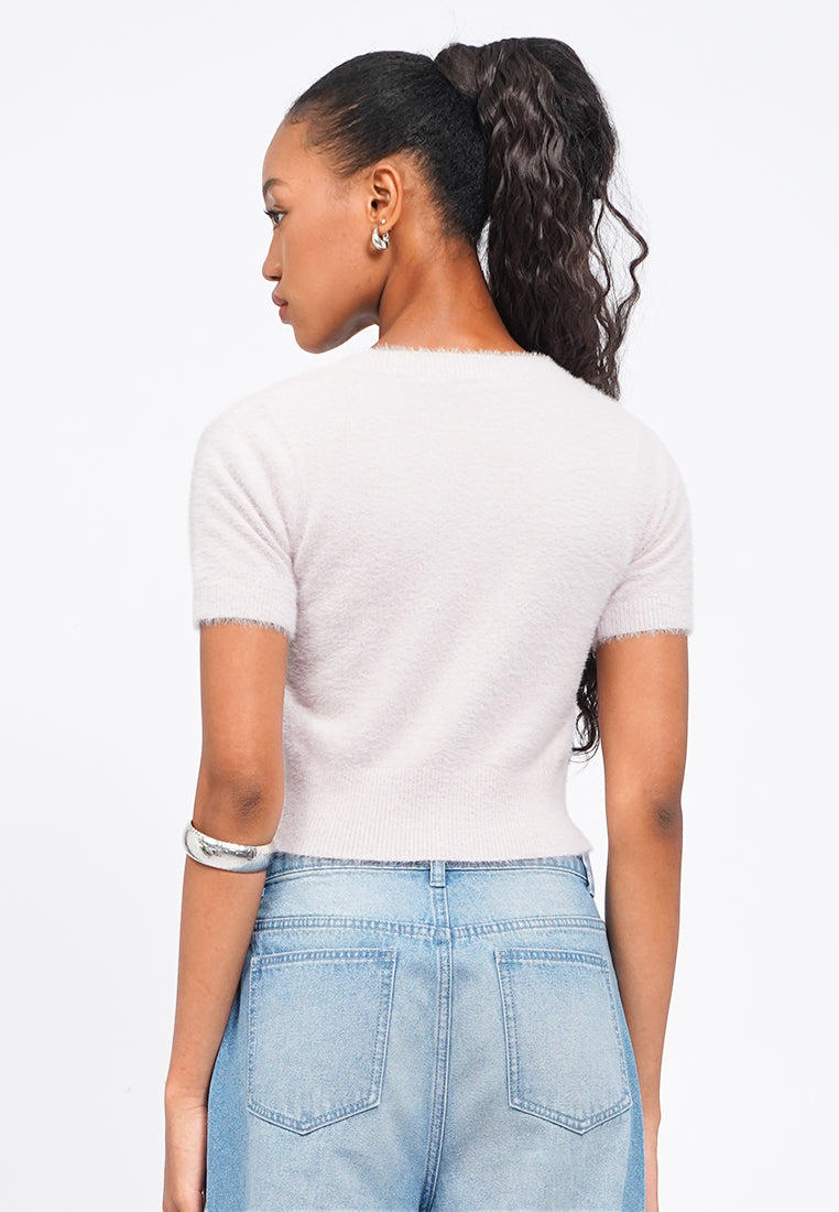 Short Sleeve Furry Crop Top