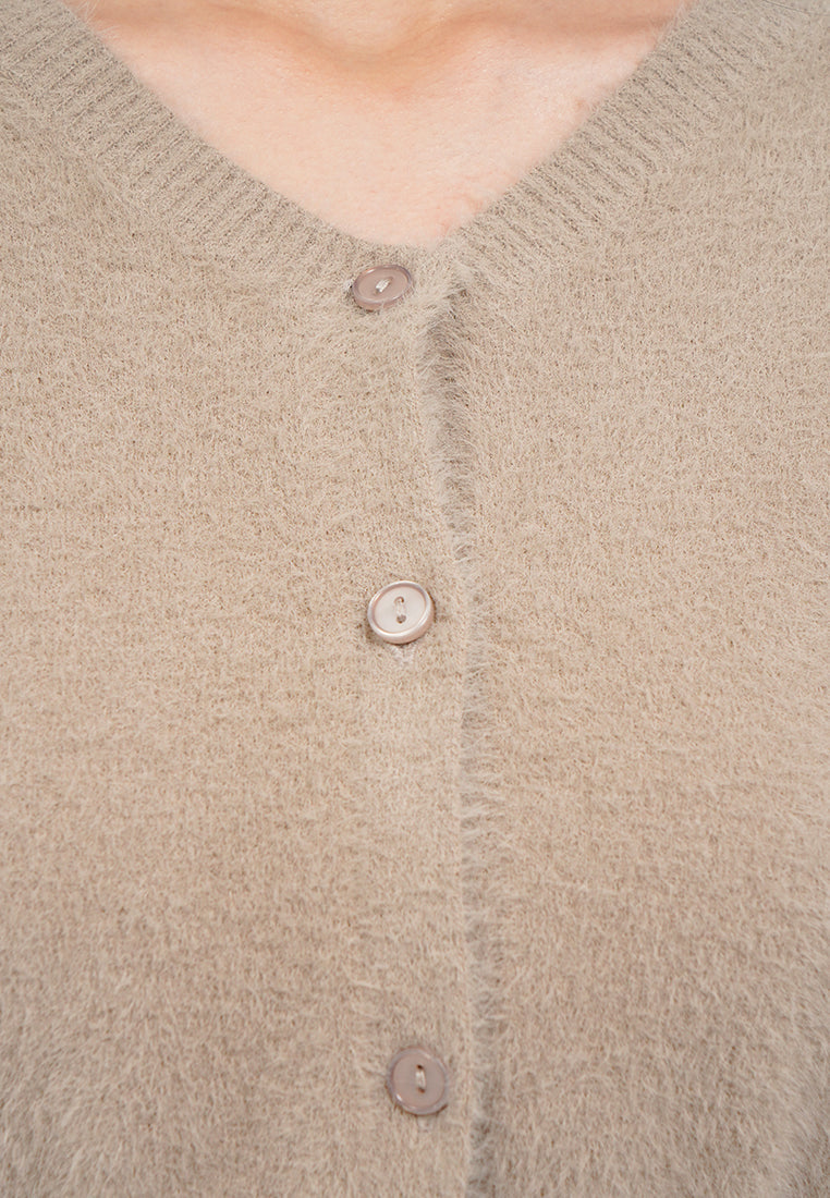 V-Neck Short Sleeve Fur Crop Top