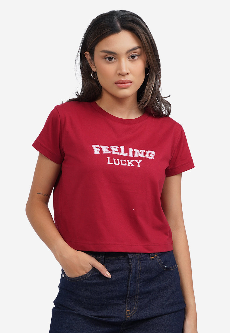 Short Sleeve Crop Graphic T-Shirt Maroon