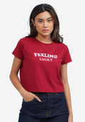 Short Sleeve Crop Graphic T-Shirt Maroon