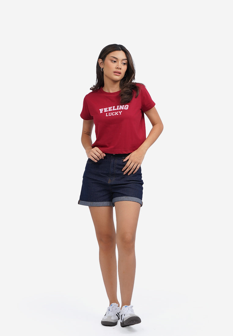Short Sleeve Crop Graphic T-Shirt Maroon
