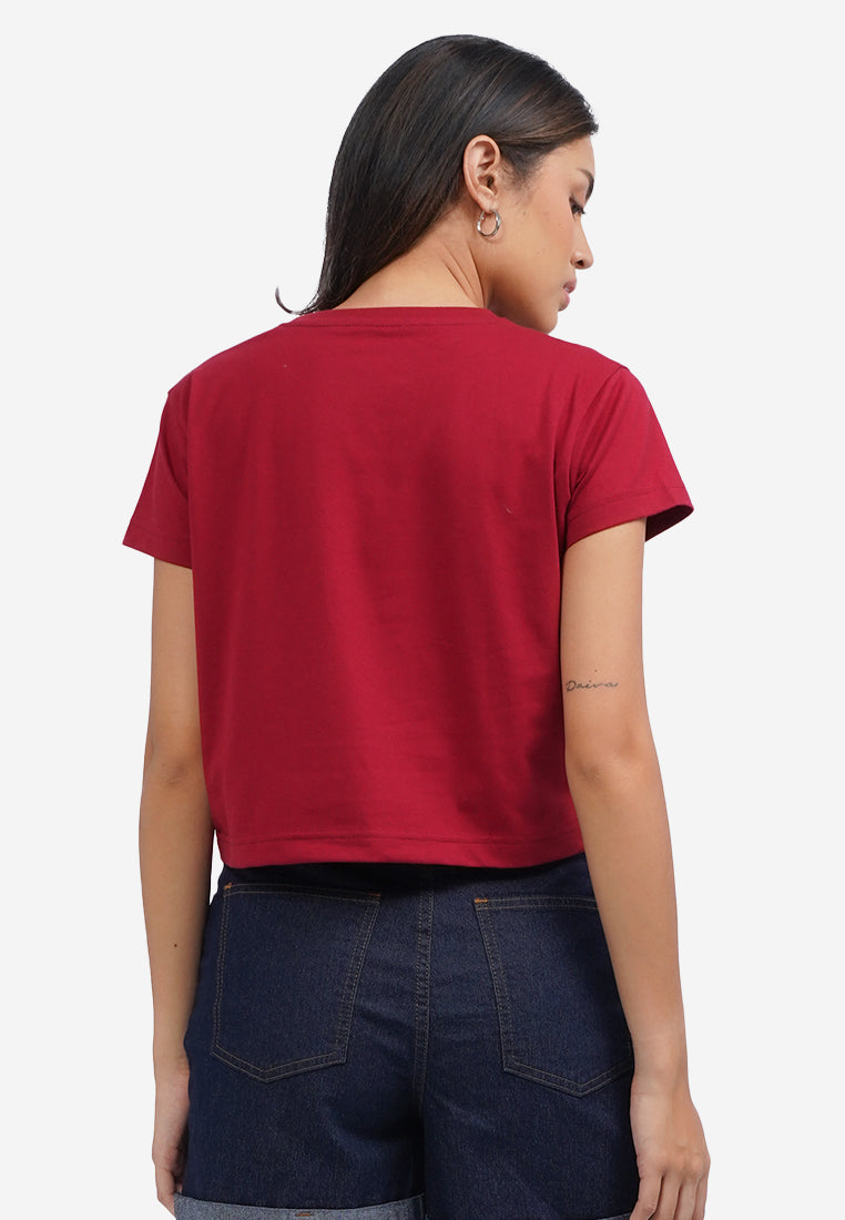 Short Sleeve Crop Graphic T-Shirt Maroon
