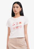 Short Sleeve Graphic Crop T-Shirt Off White