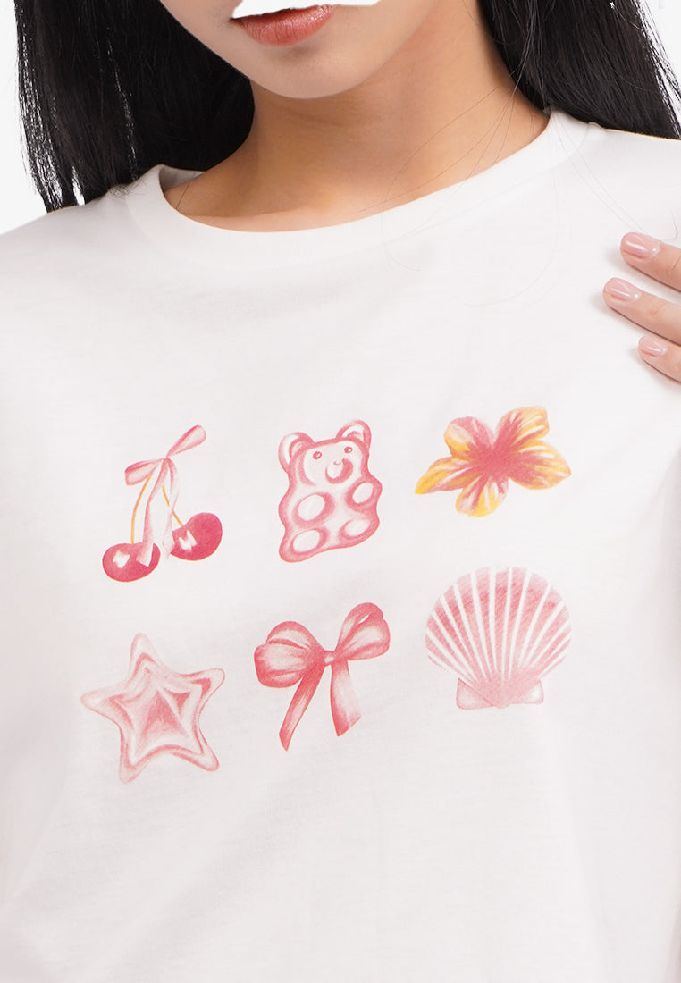 Short Sleeve Graphic Crop T-Shirt Off White