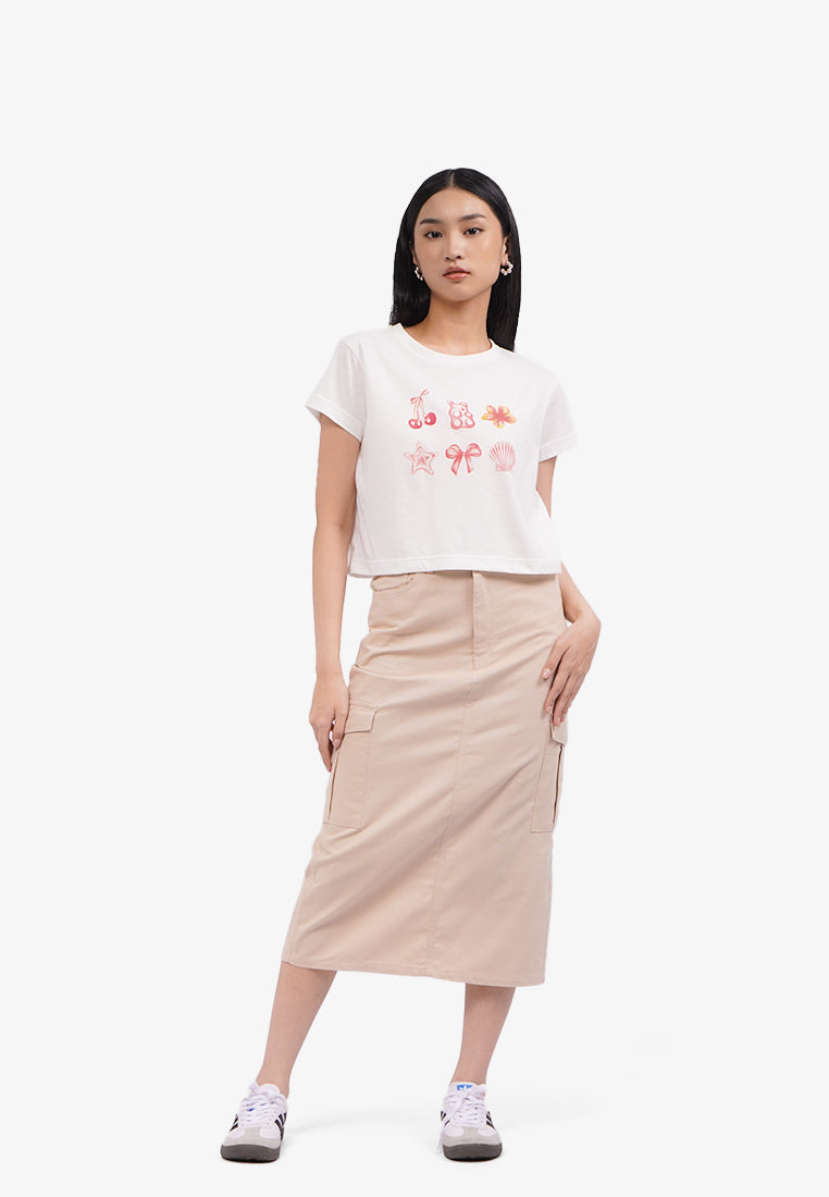 Short Sleeve Graphic Crop T-Shirt Off White