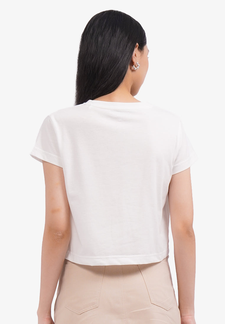 Short Sleeve Graphic Crop T-Shirt Off White