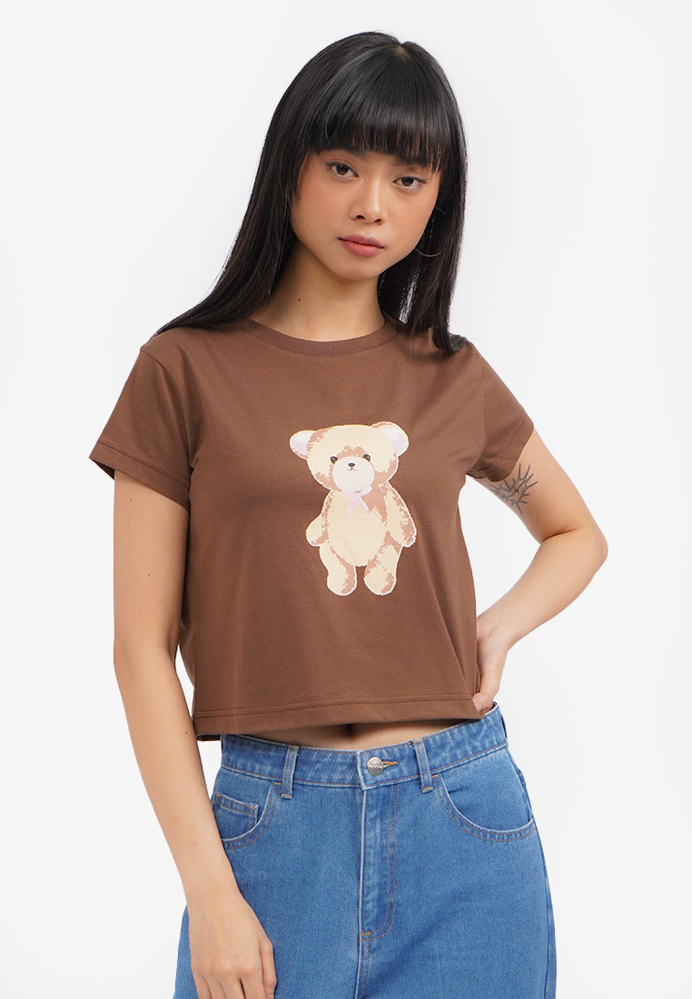 Short Sleeve Graphic Crop T-Shirt Brown