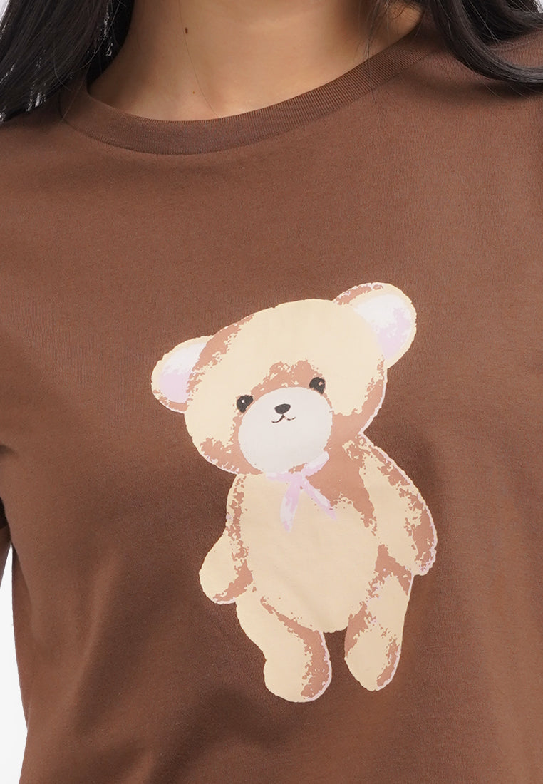 Short Sleeve Graphic Crop T-Shirt Brown