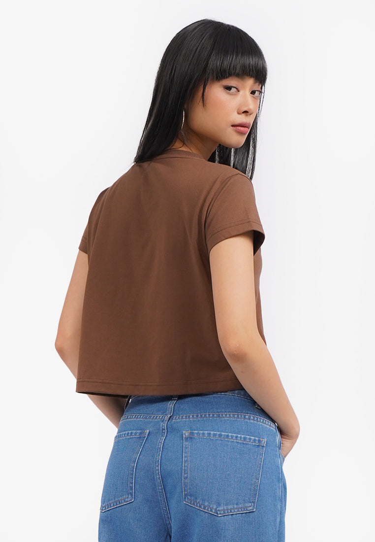 Short Sleeve Graphic Crop T-Shirt Brown