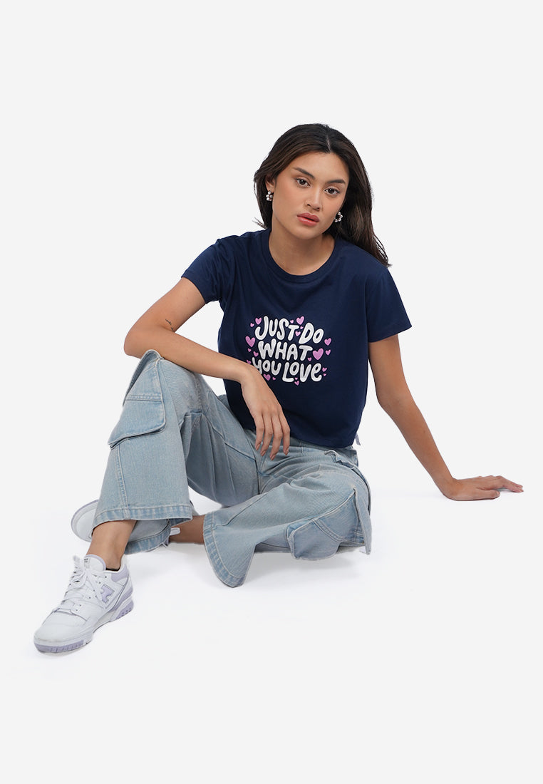 Short Sleeve Crop Graphic T-Shirt Navy
