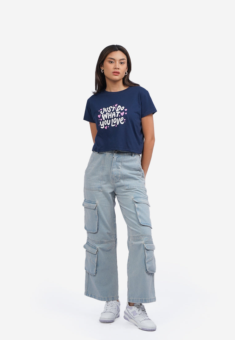 Short Sleeve Crop Graphic T-Shirt Navy