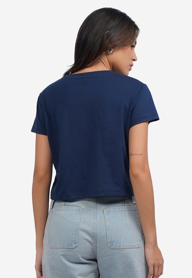 Short Sleeve Crop Graphic T-Shirt Navy