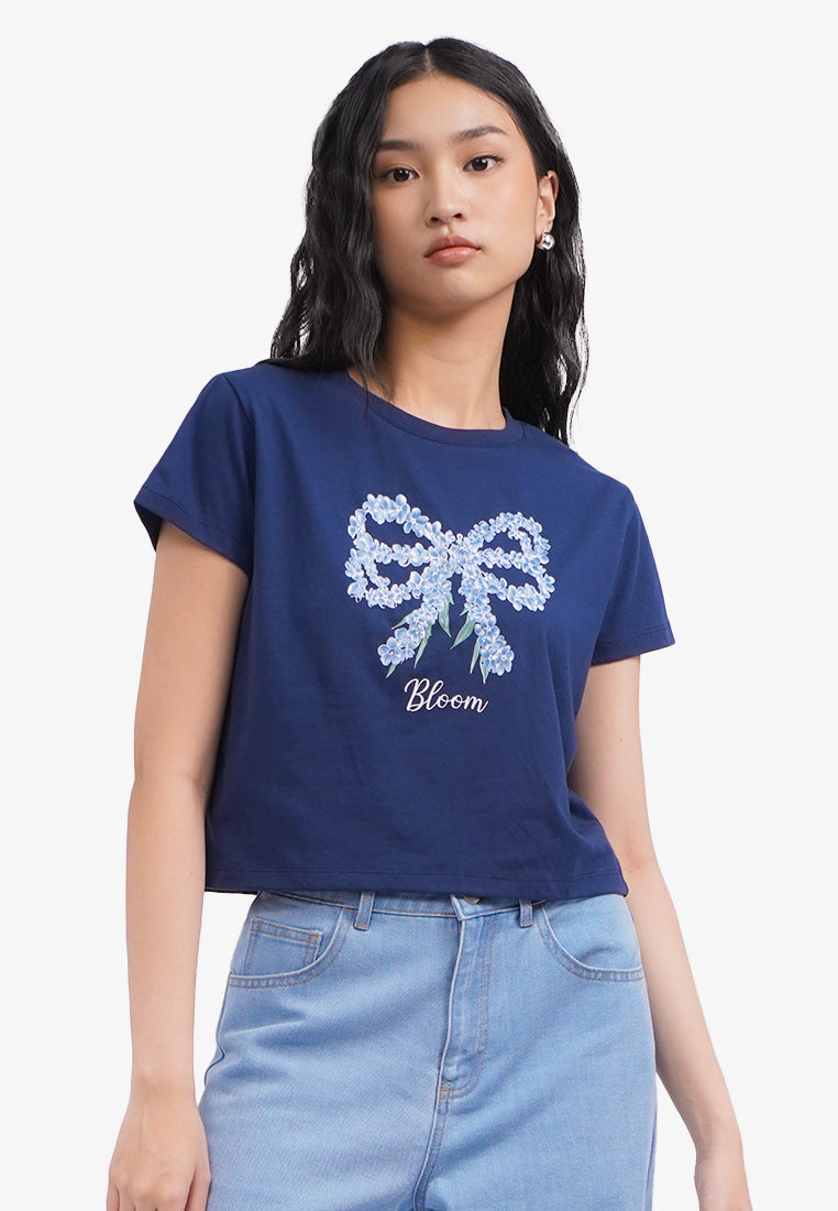Short Sleeve Graphic Crop T-Shirt Navy