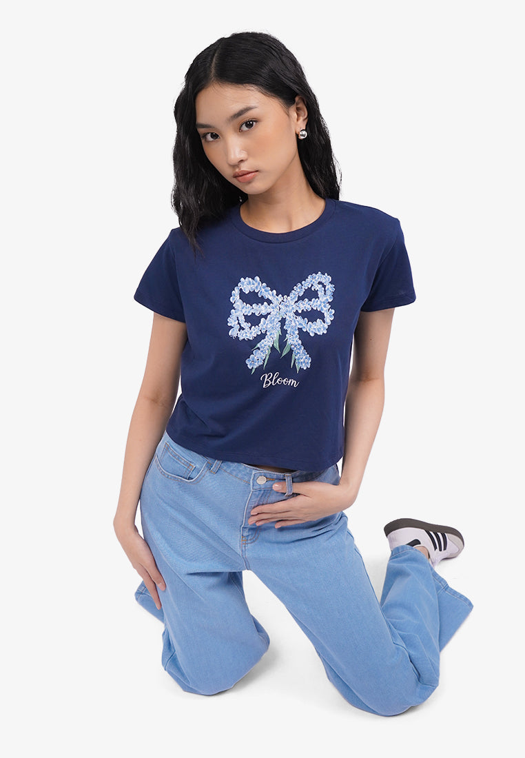 Short Sleeve Graphic Crop T-Shirt Navy