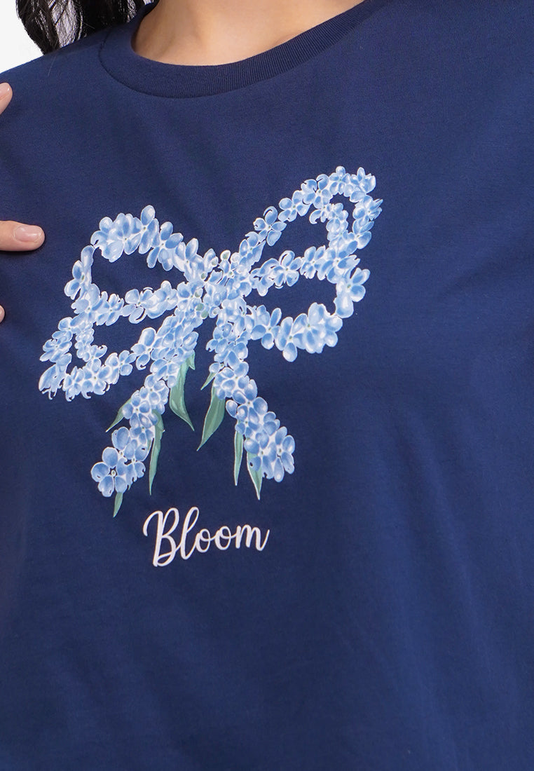 Short Sleeve Graphic Crop T-Shirt Navy