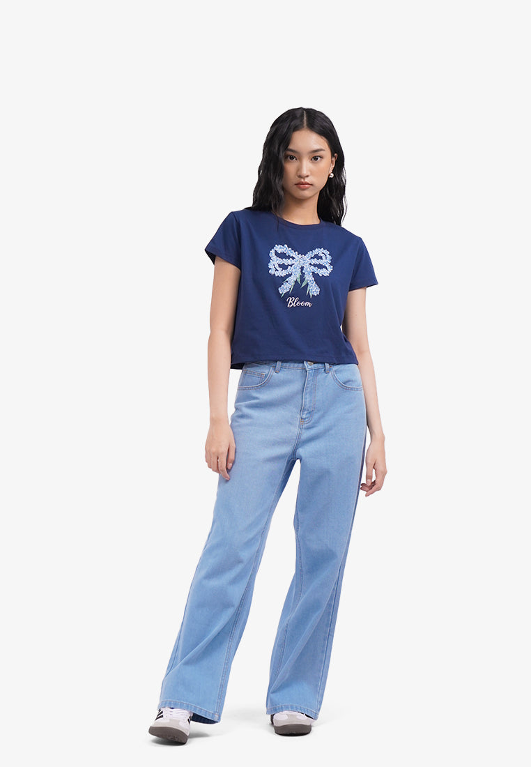 Short Sleeve Graphic Crop T-Shirt Navy