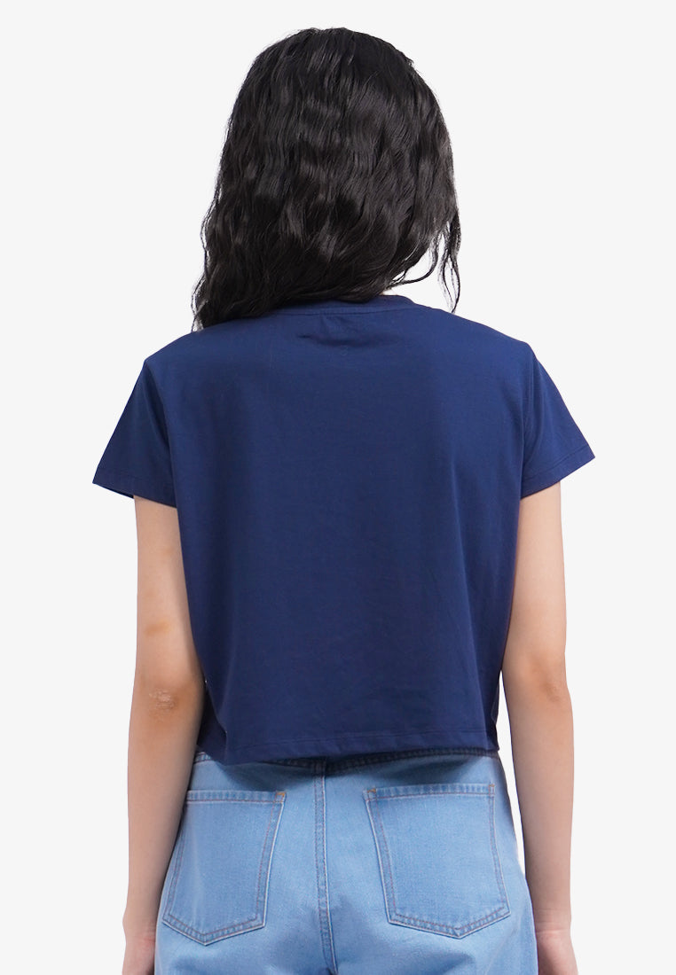 Short Sleeve Graphic Crop T-Shirt Navy