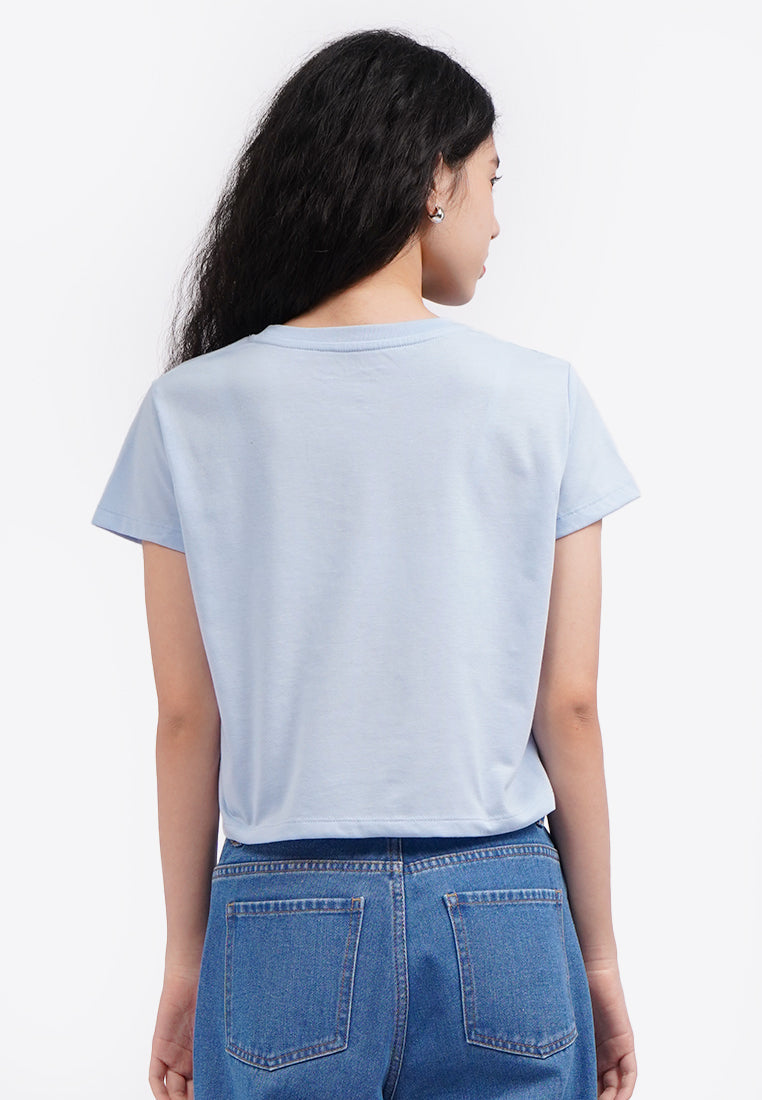 Short Sleeve Graphic Crop T-Shirt L.Blue