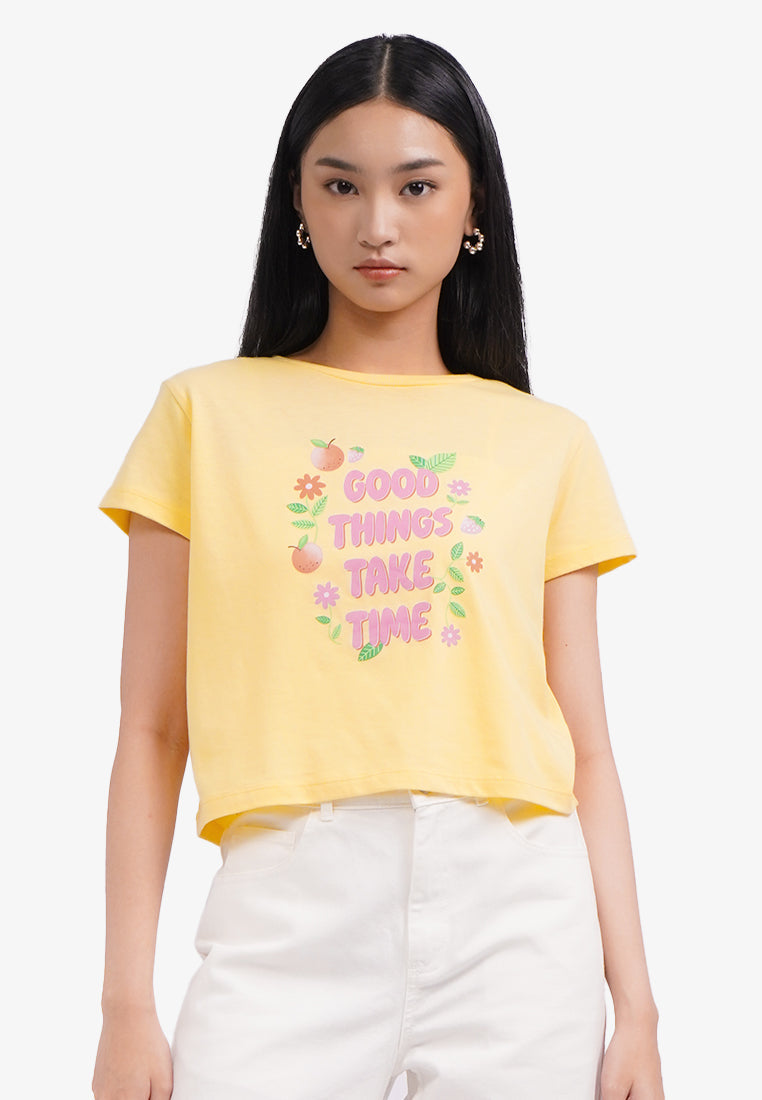 Short Sleeve Graphic Crop T-Shirt Yellow