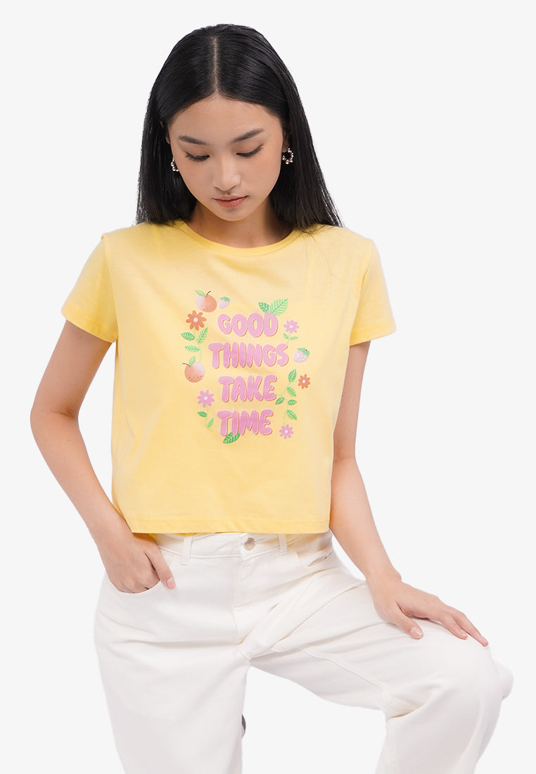 Short Sleeve Graphic Crop T-Shirt Yellow