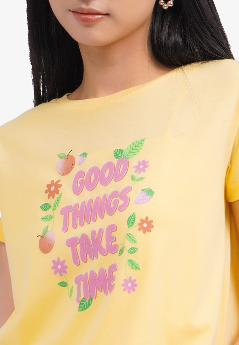 Short Sleeve Graphic Crop T-Shirt Yellow