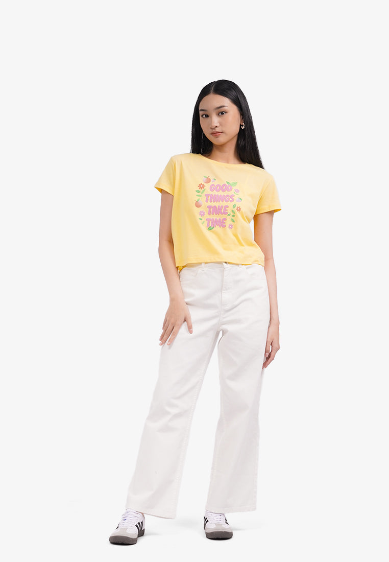 Short Sleeve Graphic Crop T-Shirt Yellow