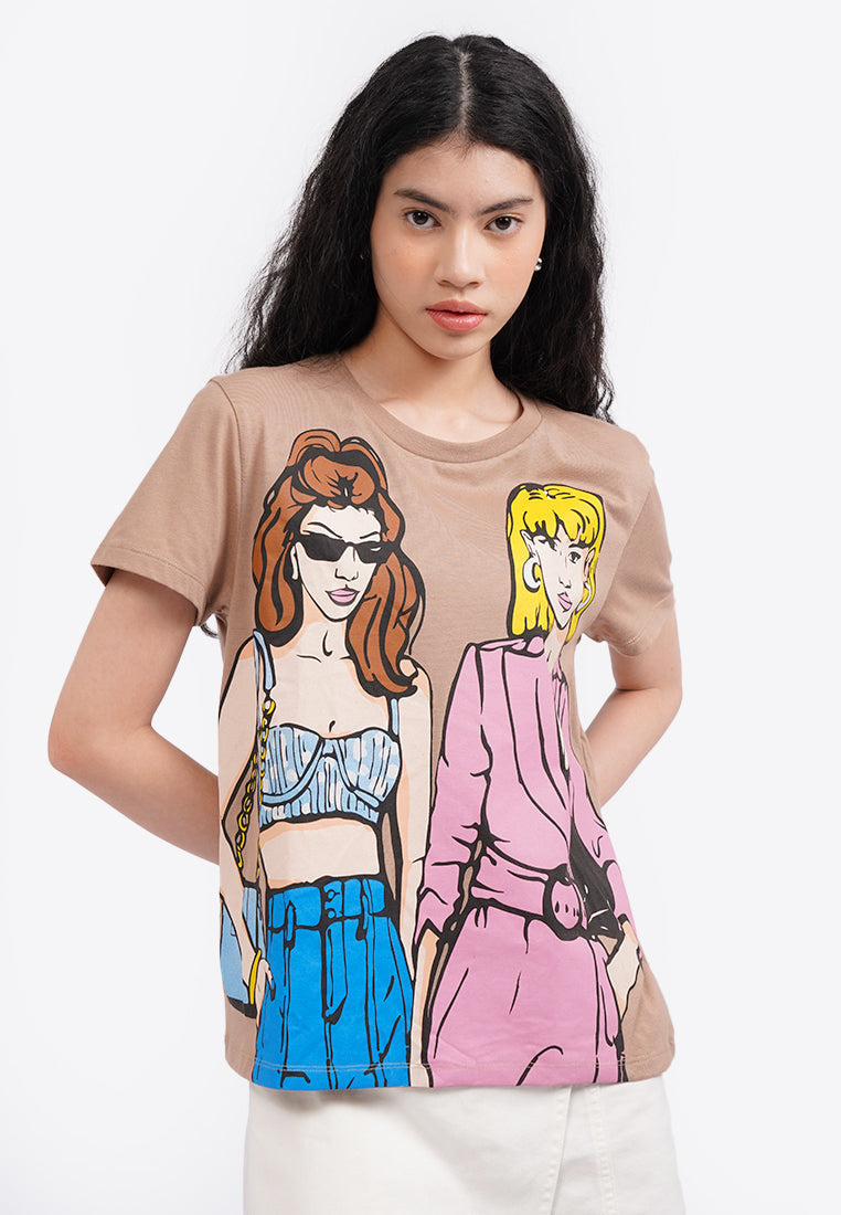 Short Sleeeve Graphic T-Shirt Brown