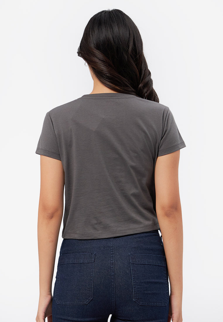 Short Sleeve Graphic Crop T-Shirt Dark Grey