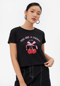 Short Sleeve Graphic Crop T-Shirt Black