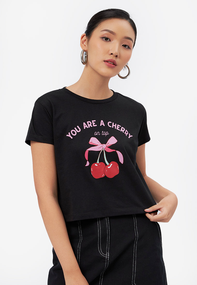Short Sleeve Graphic Crop T-Shirt Black