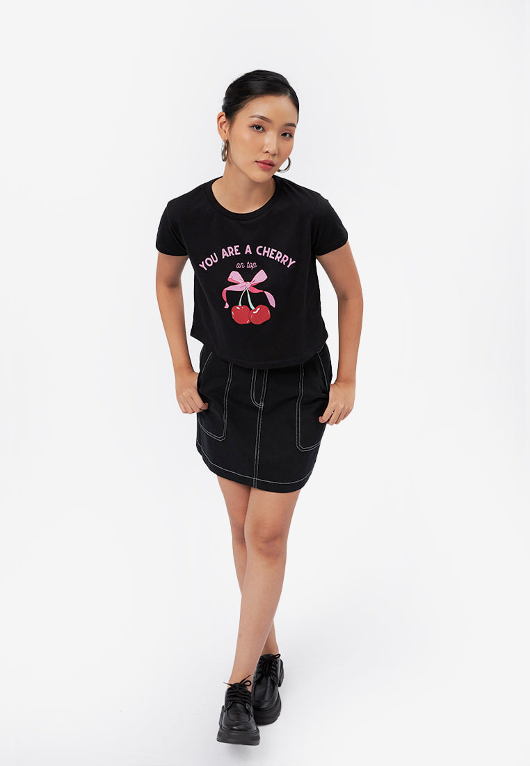 Short Sleeve Graphic Crop T-Shirt Black