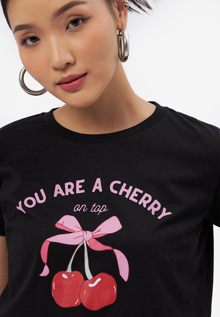 Short Sleeve Graphic Crop T-Shirt Black