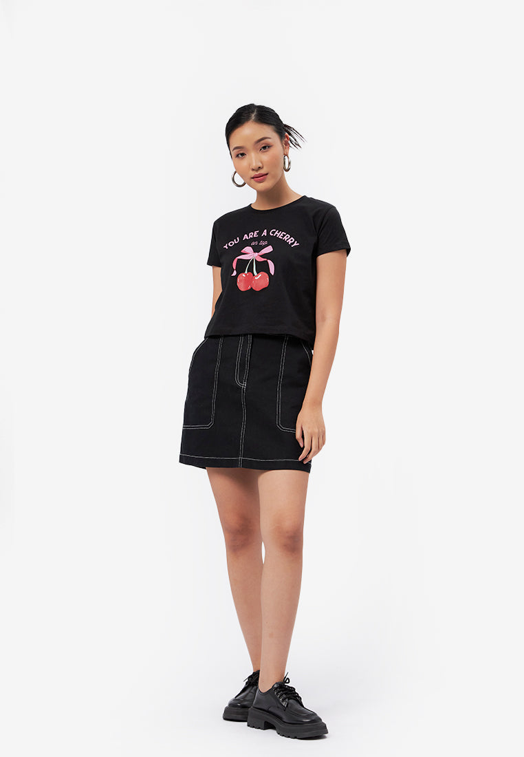 Short Sleeve Graphic Crop T-Shirt Black