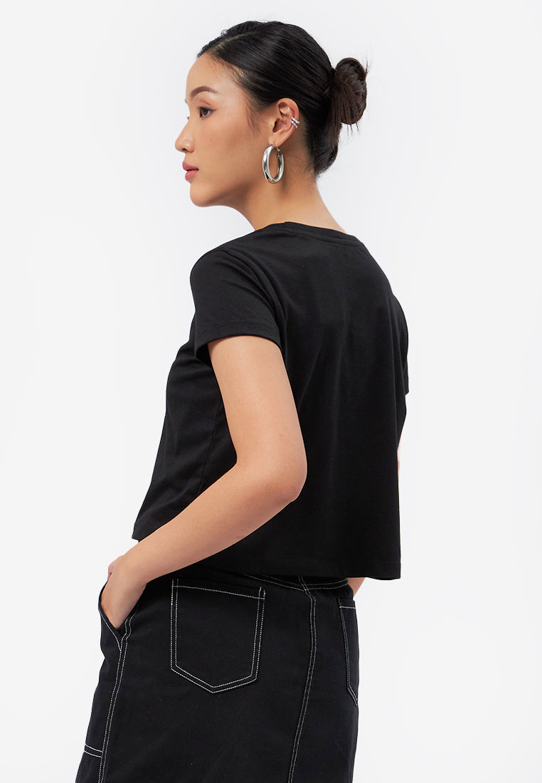 Short Sleeve Graphic Crop T-Shirt Black
