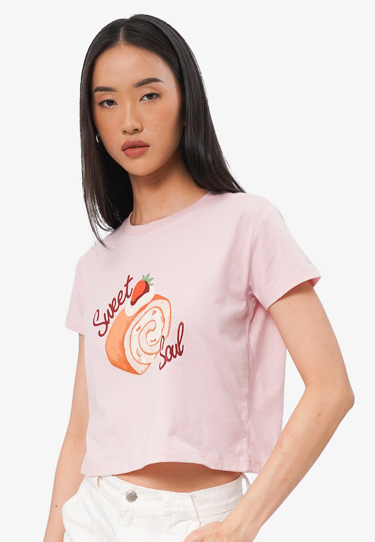 Short Sleeve Graphic Crop T-Shirt L.Pink