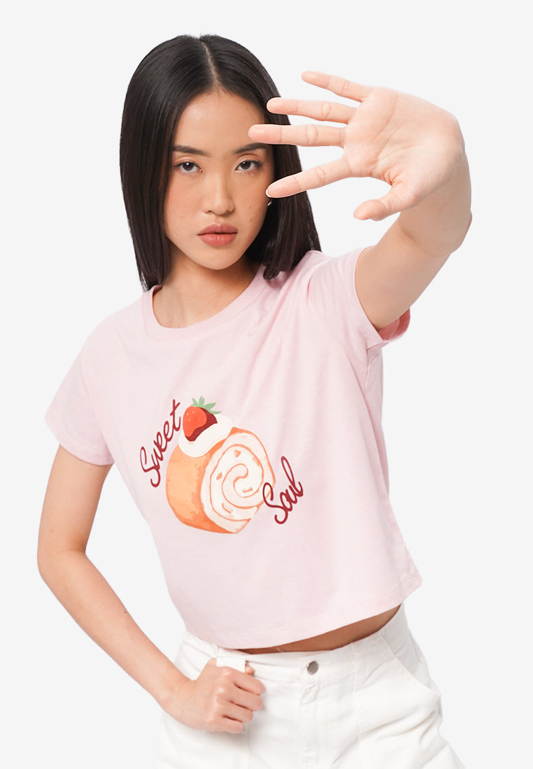 Short Sleeve Graphic Crop T-Shirt L.Pink