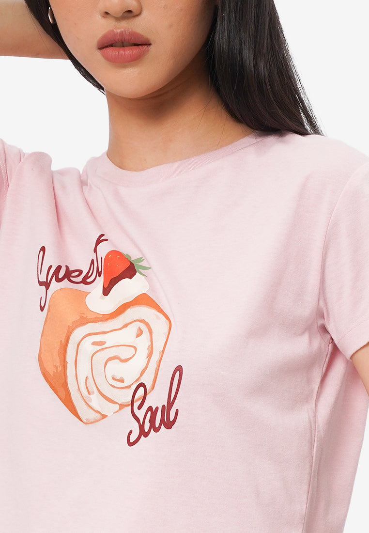 Short Sleeve Graphic Crop T-Shirt L.Pink
