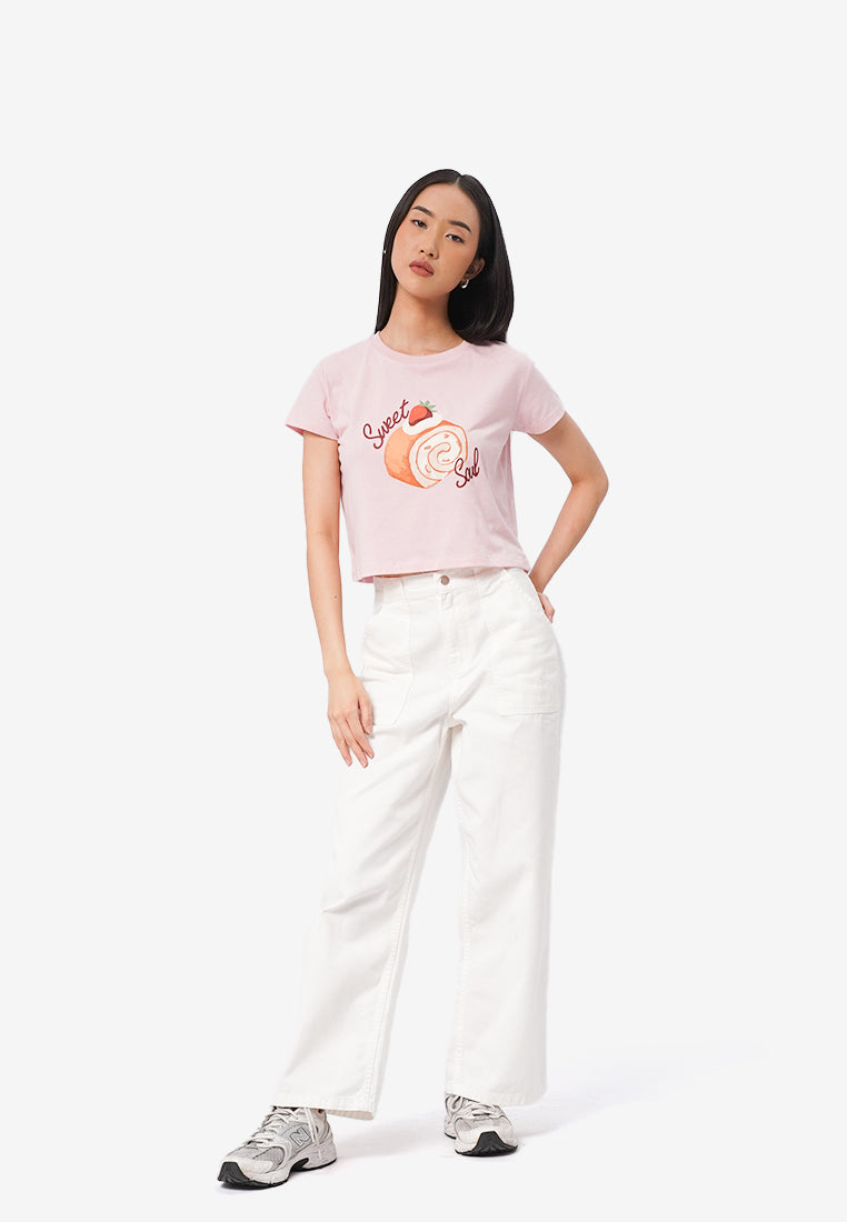 Short Sleeve Graphic Crop T-Shirt L.Pink