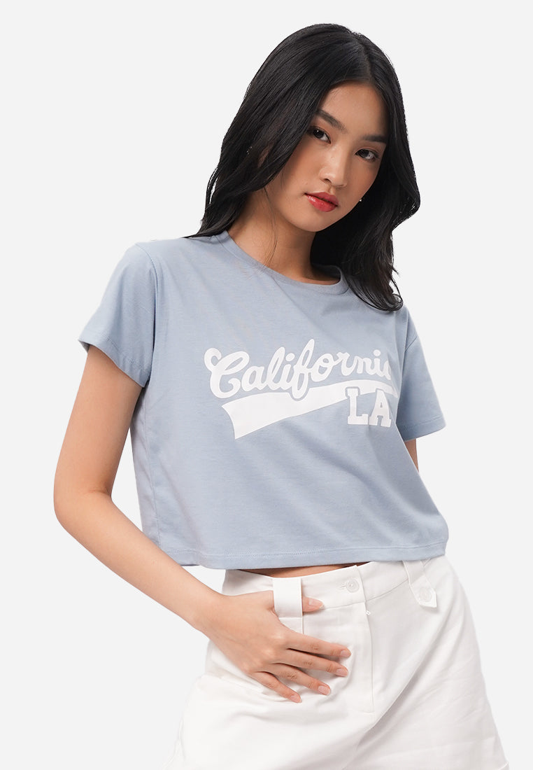 Short Sleeve Graphic Crop T-Shirt Dusty Blue