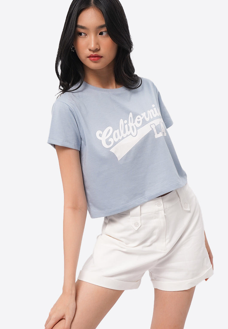 Short Sleeve Graphic Crop T-Shirt Dusty Blue