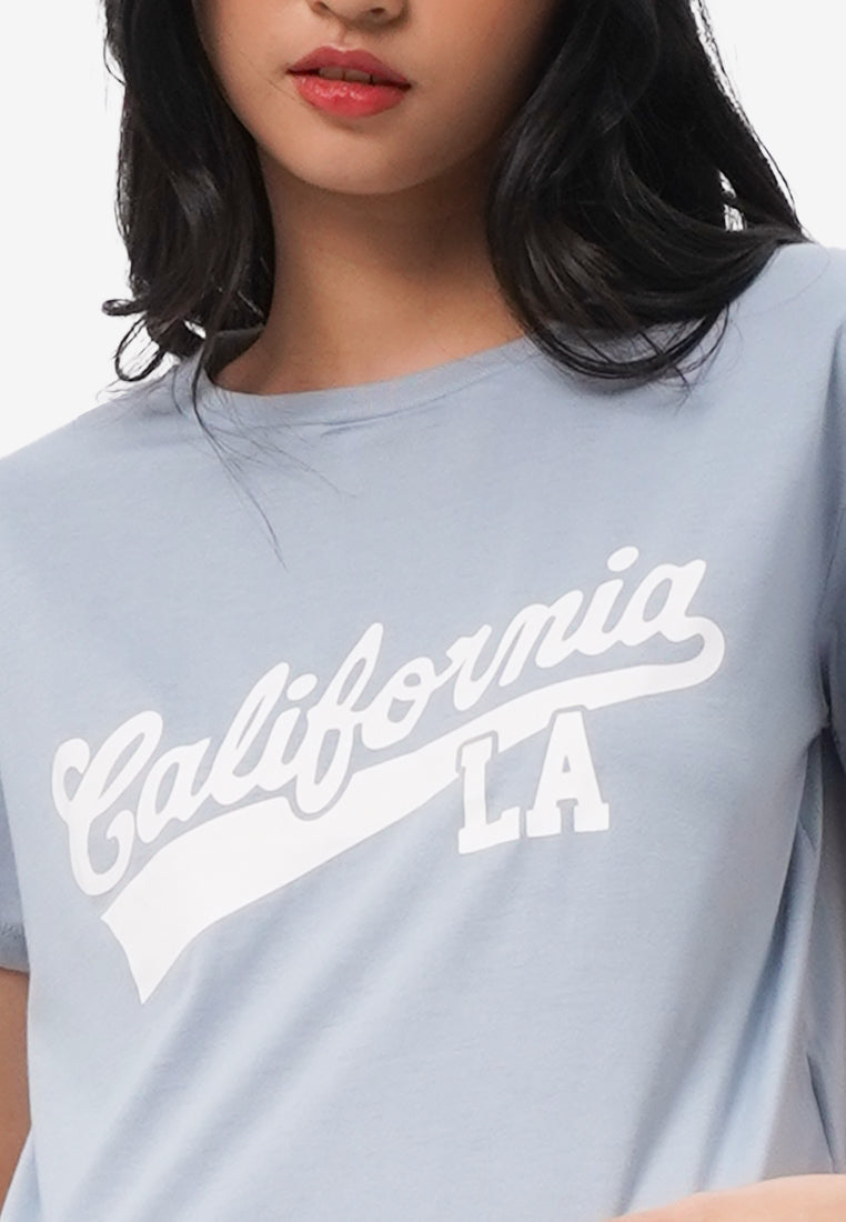 Short Sleeve Graphic Crop T-Shirt Dusty Blue