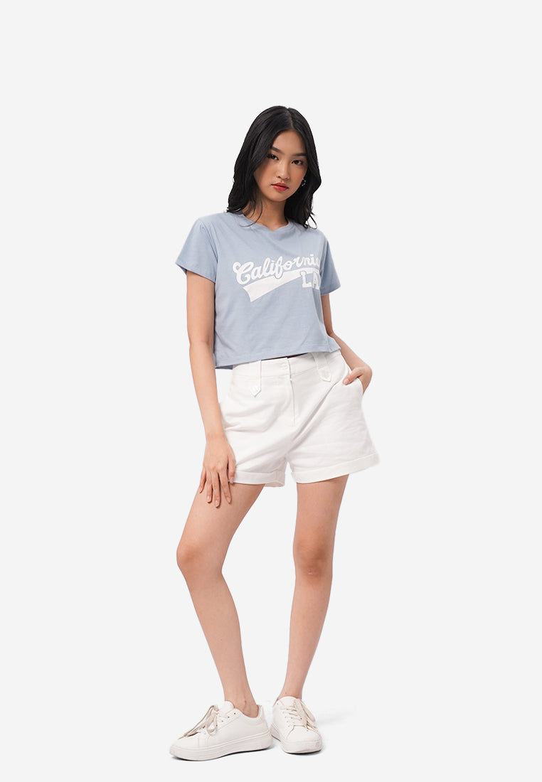 Short Sleeve Graphic Crop T-Shirt Dusty Blue