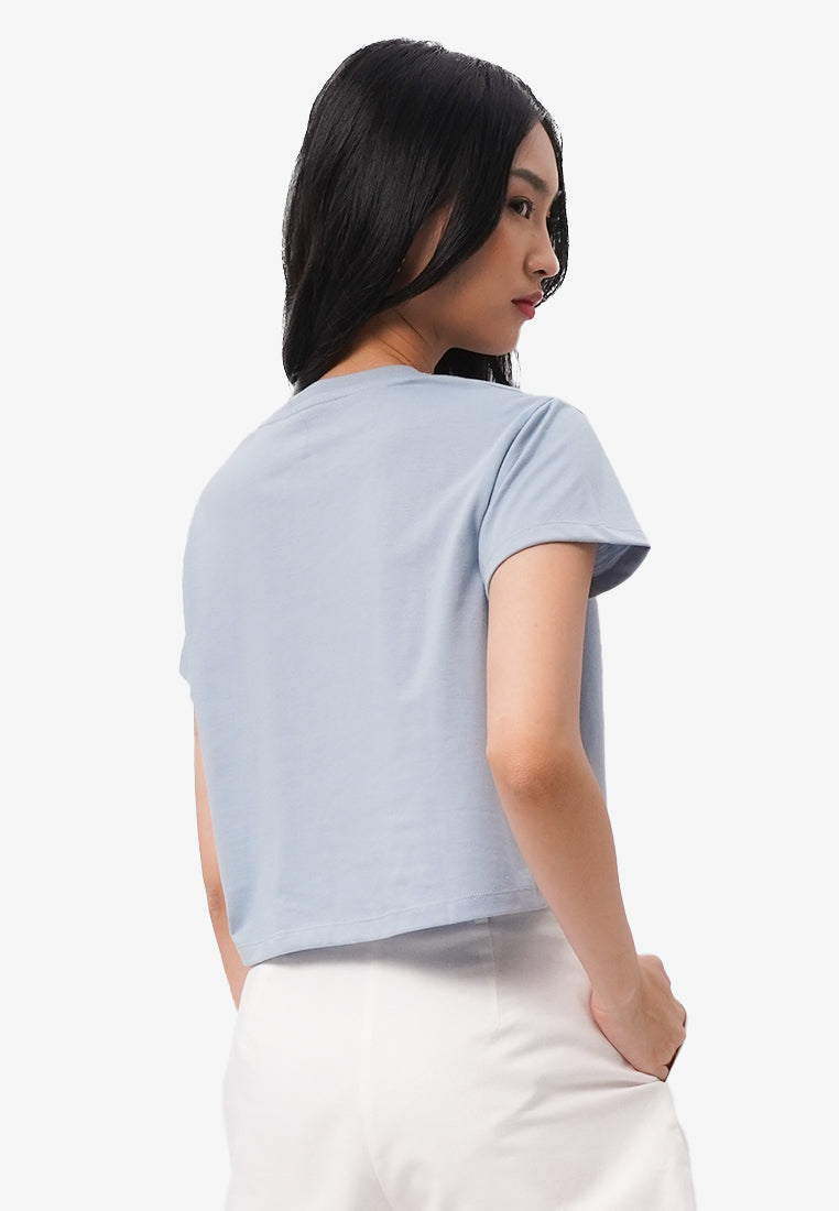 Short Sleeve Graphic Crop T-Shirt Dusty Blue