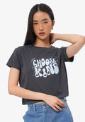 Short Sleeve Graphic Crop T-Shirt Dark Grey
