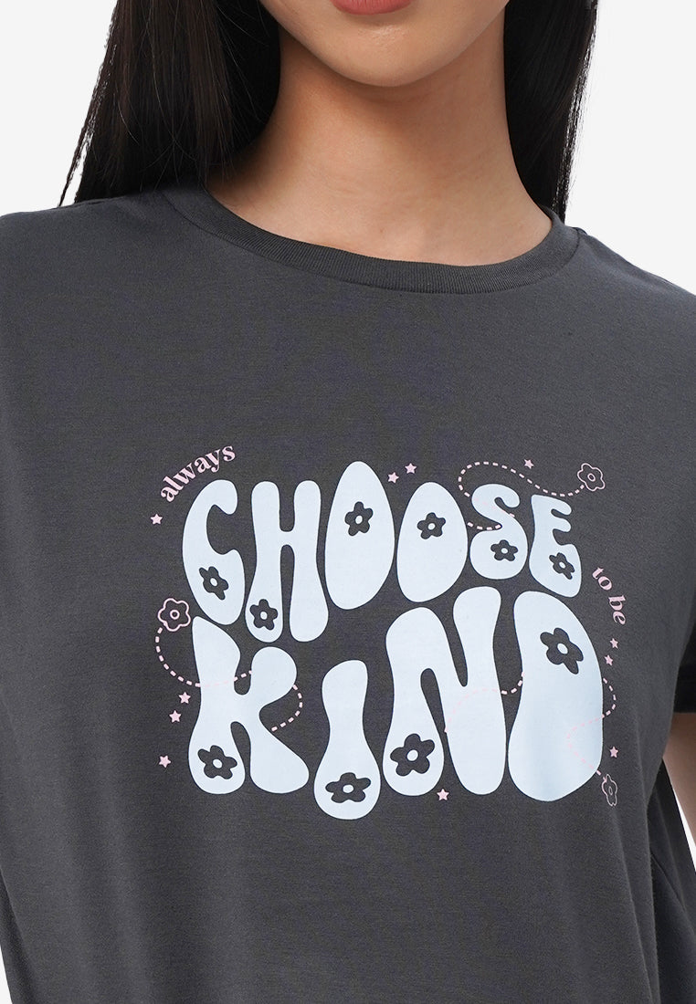 Short Sleeve Graphic Crop T-Shirt Dark Grey