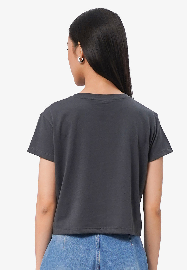 Short Sleeve Graphic Crop T-Shirt Dark Grey