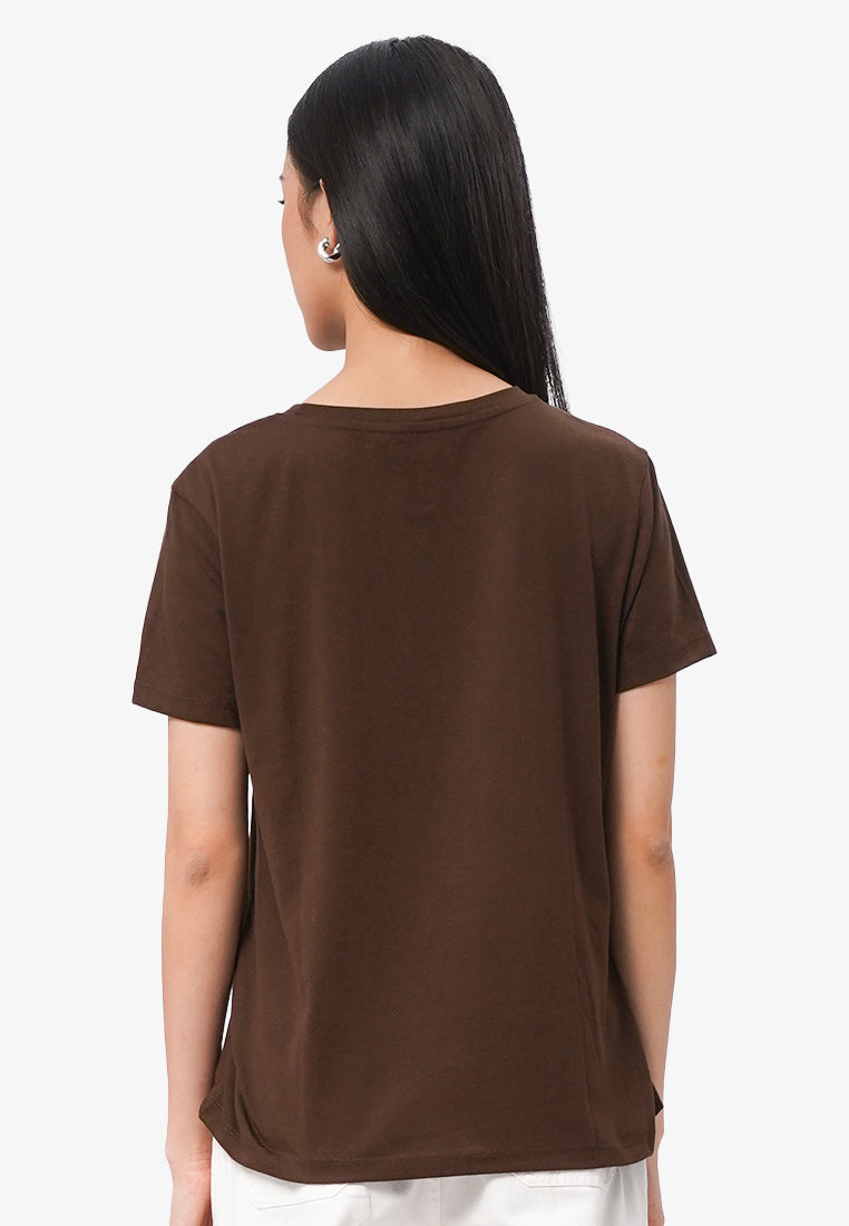 Round Neck Graphic T-Shirt Brown