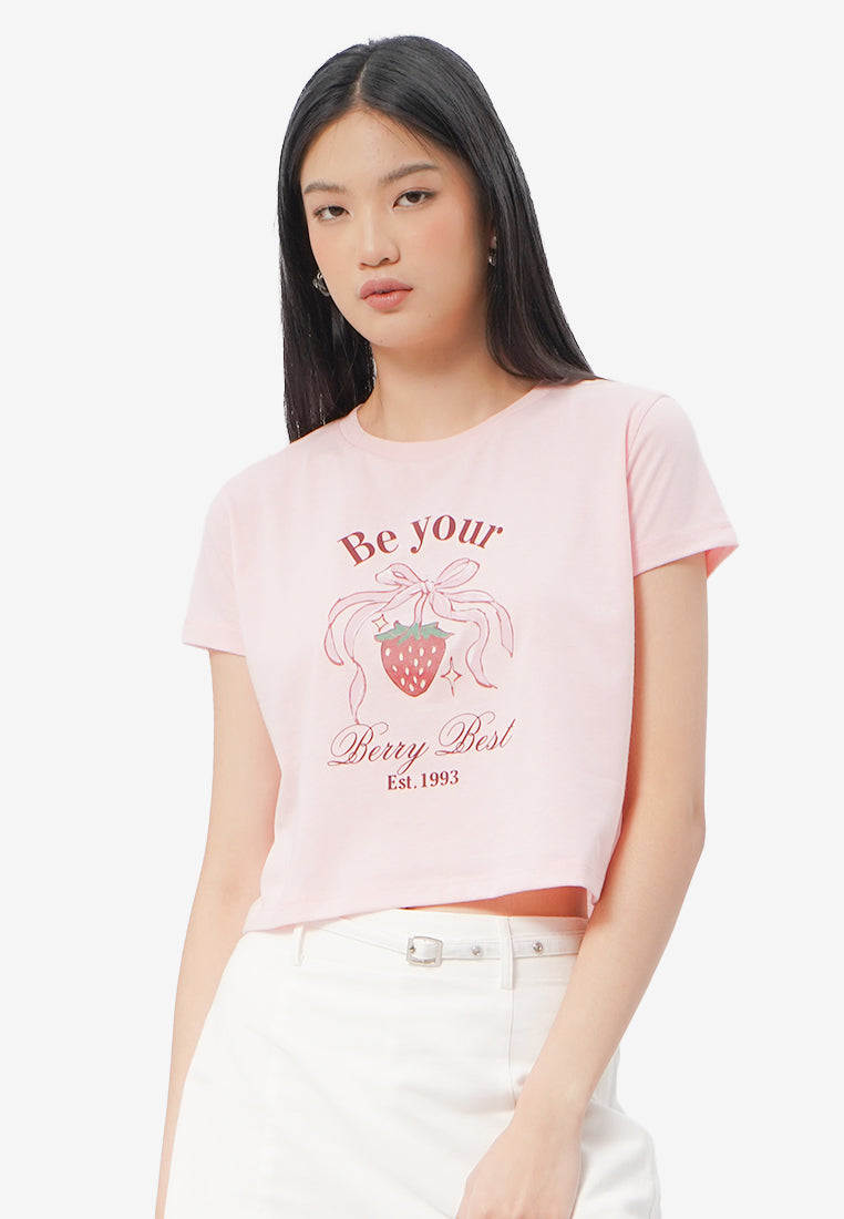 Short Sleeve Graphic Crop T-Shirt L.Pink